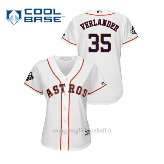 Maglia Baseball Donna Houston Astros 35 Justin Verlander 2019 World Series Bound Cool Base Bianco